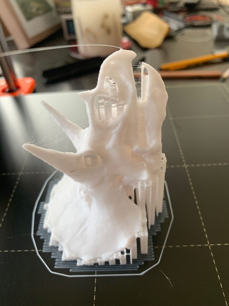 3D Printed Triceratops on print bed